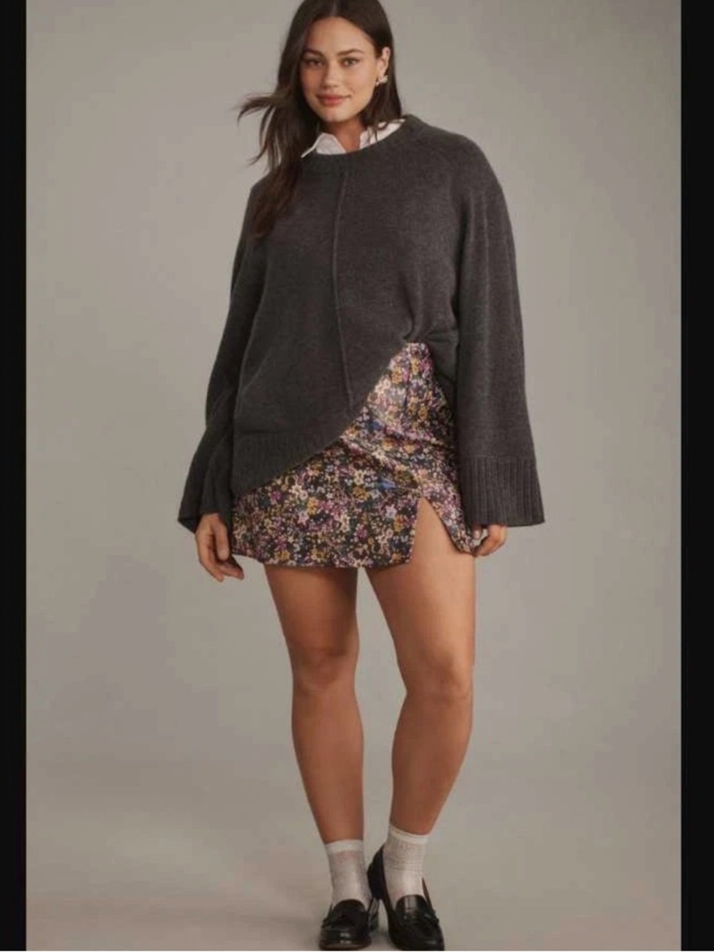 Maeve Floral Pencil Skirt in Black with Mustard & Purple - Picture 2 of 6